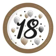 "18" év feliratos papírtányér 8db-os szett 23cm
