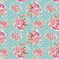Rózsák kék pöttyös alapon csomagolópapír 100x70cm