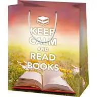 Keep Calm and Read Books felirattal ellátott nagy méretű ajándéktáska 27x14x33cm