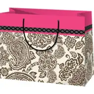 Rózsaszín szegélyű nagy méretű ajándéktáska 27x14x33cm