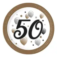 "50" év feliratos papírtányér 8db-os szett 23cm