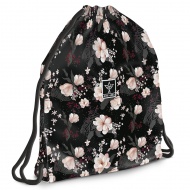 Ars Una: Flowery Black virágos tinédzser tornazsák, sportzsák 37,5x46cm