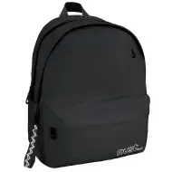 Must: Négyrekeszes lekerekített fekete iskolatáska, hátizsák 32x19x42cm