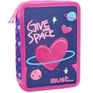 Space Heart: Kihajtható rózsaszín és lila kétszintes töltött tolltartó 15x21x5cm