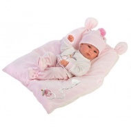Llorens: Bimba újszülött lány baba párnával, kötött sapkával 35cm
