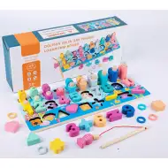 6 az 1-ben színes fa készségfejlesztő játék számokkal és formákkal