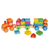 Színes  építhető fa vonatszett