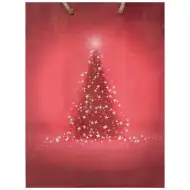 Ajándéktáska Piros színben karácsonyfa mintázattal 17,5x22,5x9,5cm