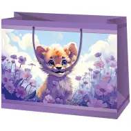 Oroszlánkölyök virágokkal lila színű közepes méretű exkluzív ajándéktáska 18x10x23cm