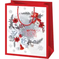 Cardex: Piros-fehér csengettyűs mintázatú közepes méretű ajándéktáska 17x10x23cm