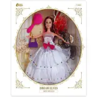 Divatbaba póthajjal és kiegészítőkkel fehér ruhában 30cm