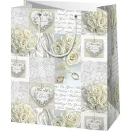 Fehér színű esküvői ajándéktáska 11x6x14cm