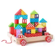 Fa ABC húzós kocsi építőkockákkal és betűkockákkal