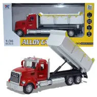 Heavy Duty Truck: Hátrahúzós fém billenőplatós teherautó modell nyitható ajtókkal 1/36