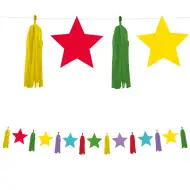 Színes csillagfüzér bojtokkal