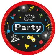 Gamer party mintás papírtányér 8db-os szett 23cm