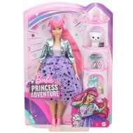 Barbie Princess Adventure: Hercegnő baba pink hajjal, lila szettben - Mattel