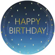 Kék színű szülinapi "Happy Birthday" feliratú papírtányér 8db-os szett 23cm