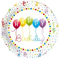 Színes szülinapos „Happy Birthday” feliratú papírtányér 8db-os szett