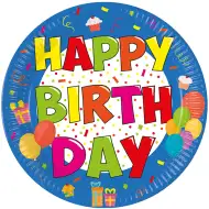 Vidám szülinapos "Happy Birthday" feliratú partitányér 8db-os szett