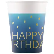 Kék színű szülinapi "Happy Birthday" feliratú papírpohár 8db-os szett 200ml