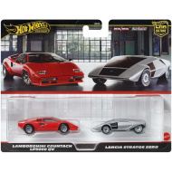 Hot Wheels Deluxe kisautó 2db-os csomag Lamborghini Countach LP5000 QV és Lancia Stratos Zero - Mattel