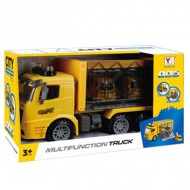 Lendkerekes munkagép szállító kamion +2db munkagéppel 1:14-es méretarányban fény és hang effektekkel