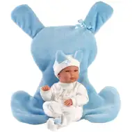 Llorens: Bimba 35cm-es baba kék nyuszis hálózsákkal