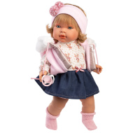 Llorens: Carla 42cm-es síró baba cumival kék szoknyában