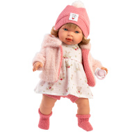 Llorens: Carla 42cm-es síró baba cumival szívecskés sapkában
