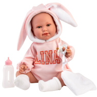 Llorens: Lina 45cm-es síró baba nyuszifüles babaruhában