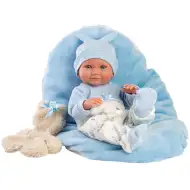 Llorens: Nico 40cm-es újszülött baba macival és kék ágyikóval