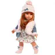 Llorens: Nicole 35cm-es vörös hajú baba rózsaszín mellényben
