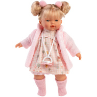 Llorens: Roberta 33cm-es baba cumival rózsaszín kardigánban