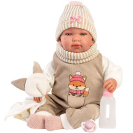 Llorens: Tina 44cm-es újszülött baba hanggal rókás ruhában