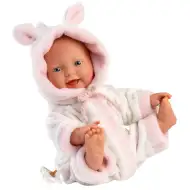 Llorens: Lány csecsemő baba puha gólya mintás pizsamában 31cm