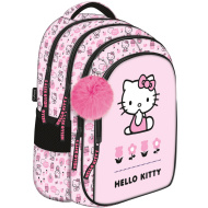 Rózsaszín Hello Kitty mintás 4 rekeszes iskolatáska, hátizsák pomponnal BPL58 40x28x18 cm