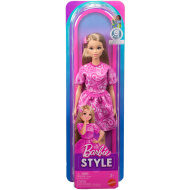 Barbie: Fashionista Barátnők stílusos divatbaba rózsaszín kendőmintás ruhában - Mattel