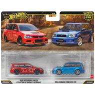 Hot Wheels: Deluxe 2005 Mitsubishi Lancer Evolution IX Wagon és 2004 Subaru Forester STI kisautó 2 db-os csomag 1/64 - Mattel