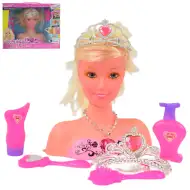 Angell: Fodrászolható és fésülhető babafej tiarával és kiegészítőkkel 21cm