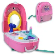 Rózsaszín szépségszett hátizsákban játék sminkekkel, tükörrel és kiegészítőkkel