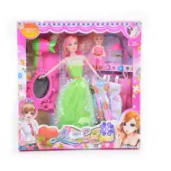 Stílusos baba tükörrel, ruhákkal és kiegészítőkkel 28cm