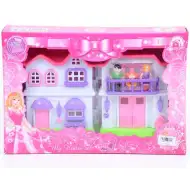 Rózsaszín családi villa bútorokkal és baba családdal