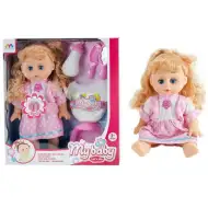 Világos barna hajú pisilős baba hanggal, bilivel és kiegészítőkkel