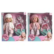 Szőke hajú pisilő baba hordozóval kétféle változatban