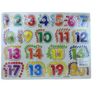 Színes számos fa formaillesztő játék fogantyúkkal 30x22cm