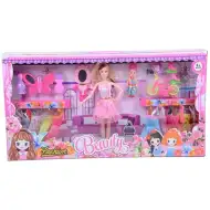 Öltöztethető Sandra baba divatos kiegészítőkkel és fésű szettel 28cm