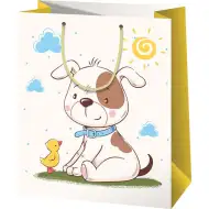 Egy kutya és csibe barátsága mintás nagy méretű exkluzív ajándéktáska 27x14x33cm-es