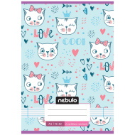 Nebulo: Tűzött 2. osztályos pasztell kék alapon cica mintás vonalas füzet 16-32 A/5