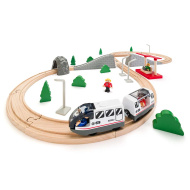 Fa összeszerelhető vasútpálya személyvonattal és más kiegészítőkkel 45db-os - Woodyland